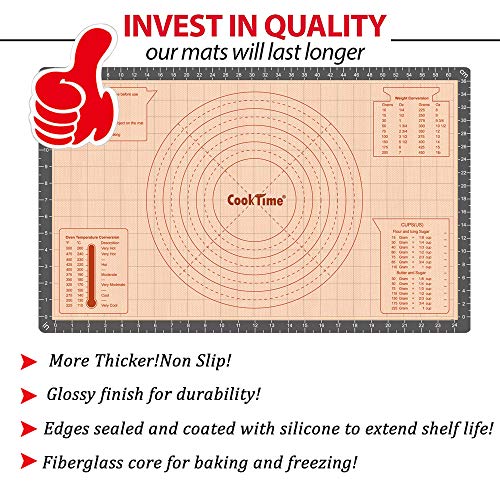 Silicone Pastry Baking Mat Non Stick-Large Rolling Dough with Measurements-Non Slip Pizza,Fondant,Pie,Cake Baking Mat - 26 x 16 Inch By Cook Time