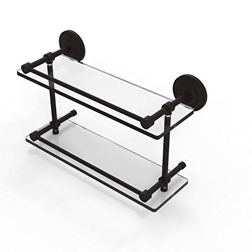 Allied Brass QN-2/16-GAL-ORB Qn 2 Gal Que New Inch Double Gallery Rail Glass Shelf, 16 Inch, Oil Rubbed Bronze