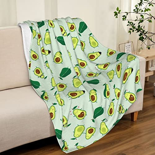 Avocado Green Fruits Throw Blanket Super Soft Warm Bed Blankets for Couch Bedroom Sofa Office Car, All Season Cozy Flannel Plush Blanket for Girls Boys Adults, 60 X 40 Inch