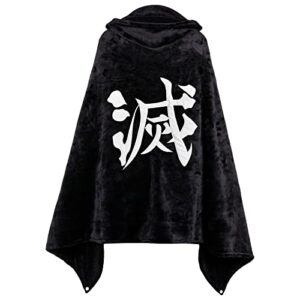 anime demon slayer cosplay wearable hooded blanket soft cozy cosplay fleece embroidered blanket