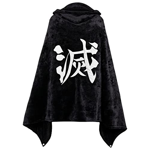 Anime Demon Slayer cosplay wearable hooded Blanket Soft Cozy cosplay Fleece Embroidered Blanket