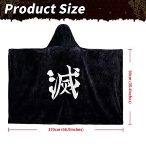 Anime Demon Slayer cosplay wearable hooded Blanket Soft Cozy cosplay Fleece Embroidered Blanket