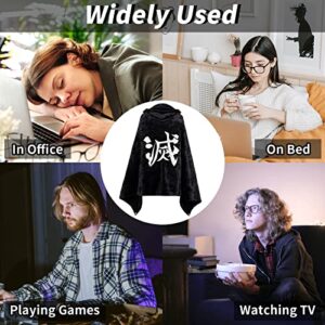 Anime Demon Slayer cosplay wearable hooded Blanket Soft Cozy cosplay Fleece Embroidered Blanket