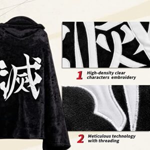 Anime Demon Slayer cosplay wearable hooded Blanket Soft Cozy cosplay Fleece Embroidered Blanket