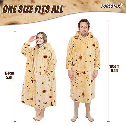 FORESTAR Wearable Blanket, Birthday Gifts for Women Men, Burrito Blanket Hoodie, Super Warm Cozy Giant Oversized Sherpa Hooded Blanket, Cool Tortilla Taco Gifts for Adults, One Size Fits All