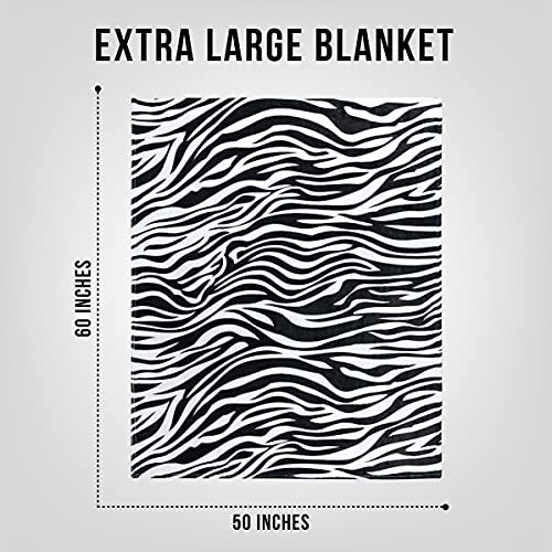 Zebra Print Throw Blanket, Adorable Super-Soft Extra-Large Zebra Blanket for Women, Girls, Teens and Children, Cute Fleece Zebra Throw (50 in x 60 in) Warm Plush and Cozy Throw for Bed, Sofa, or Couch