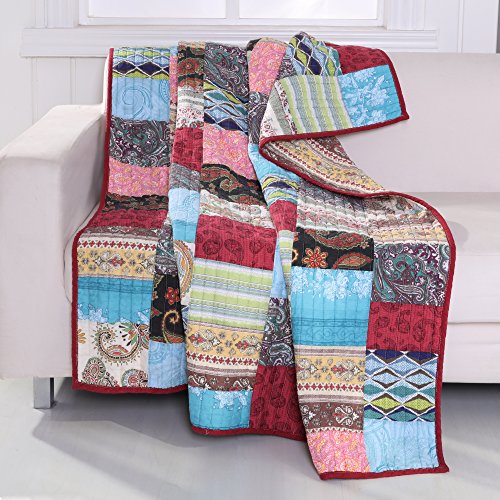 Greenland Home Bohemian Dream 100% Cotton Patchwork Quilted Throw Blanket, 50x60-inch, Multi