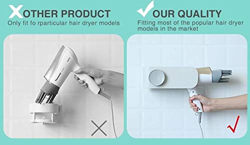 "N/A" Wall Mounted Hair Dryer Holder, Bathroom Accessories Storage Basket Styling Tool Organizer, No Drilling, Self Adhesive Colorful Design (Gray)