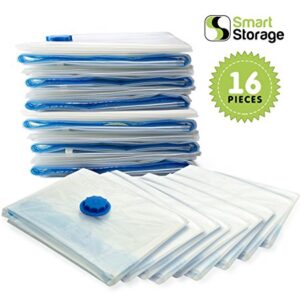 16 Pack Vacuum Storage Bags, Space Saver Bags (4 Jumbo/4 Large/4 Medium/4 Small) Vacuum Sealer Bags for Clothes Storage with Travel Hand Pump