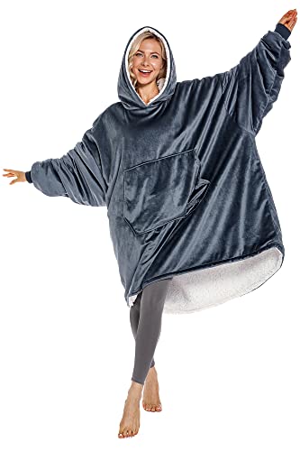 VAZABEL® Oversized Microfiber Wearable Blanket, Multifunctional Blanket Hoodie, Gift wrap, Christmas Gift, One Size Fits All (Blue)