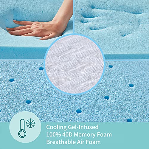 CHITA Ventilated Cool Gel Memory Foam Bed Mattress Topper Removable Bamboo Cover with Straps -10 Years Warranty, 2 Inch, California King