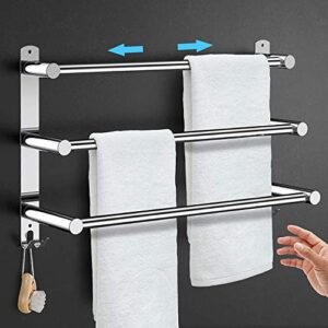 stretchable 24-30 inches towel bar for bathroom kitchen hand towel holder dish cloths hanger sus304 stainless steel rustproof wall mount no drill sdjustable (3 bar)
