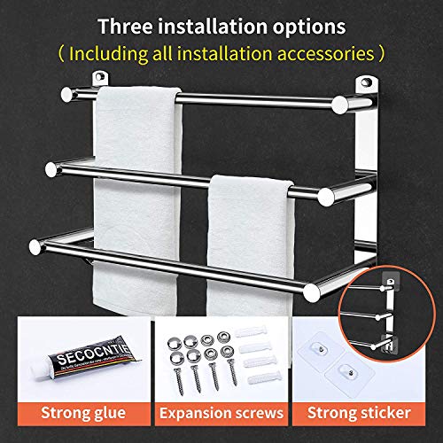 Stretchable 24-30 Inches Towel Bar for Bathroom Kitchen Hand Towel Holder Dish Cloths Hanger SUS304 Stainless Steel RUSTPROOF Wall Mount No Drill Sdjustable (3 bar)