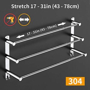 Stretchable 24-30 Inches Towel Bar for Bathroom Kitchen Hand Towel Holder Dish Cloths Hanger SUS304 Stainless Steel RUSTPROOF Wall Mount No Drill Sdjustable (3 bar)