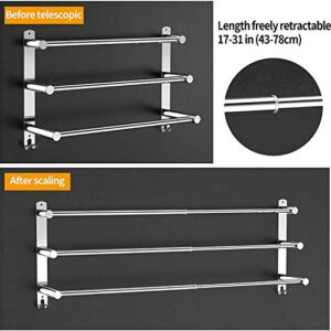 Stretchable 24-30 Inches Towel Bar for Bathroom Kitchen Hand Towel Holder Dish Cloths Hanger SUS304 Stainless Steel RUSTPROOF Wall Mount No Drill Sdjustable (3 bar)