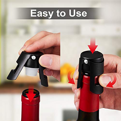 HYZ Champagne Bottle Stoppers 2-Pack Black, Stainless Steel Sparkling Wine Stopper with Pure Silicone Air Tight Seal - Professional Wine Saver for Champagne，Prosecco and Cava