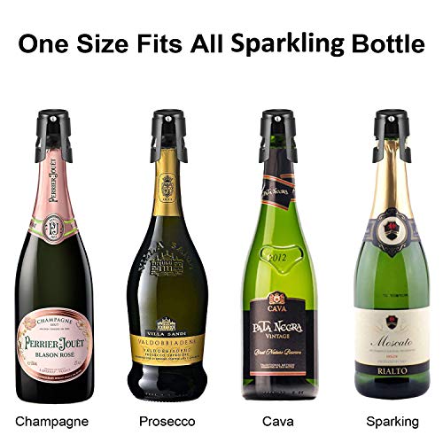 HYZ Champagne Bottle Stoppers 2-Pack Black, Stainless Steel Sparkling Wine Stopper with Pure Silicone Air Tight Seal - Professional Wine Saver for Champagne，Prosecco and Cava