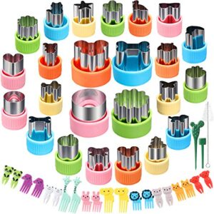 24 pcs vegetable cutter shapes sets cookie cutters fruit stamps mold with 20 pcs food picks and forks for kids