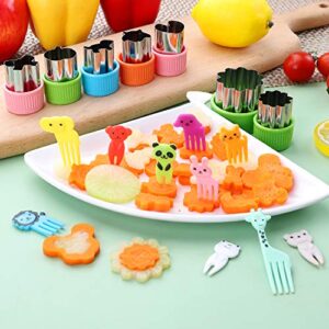 24 pcs Vegetable Cutter Shapes Sets Cookie Cutters Fruit Stamps Mold with 20 pcs Food Picks and Forks for Kids