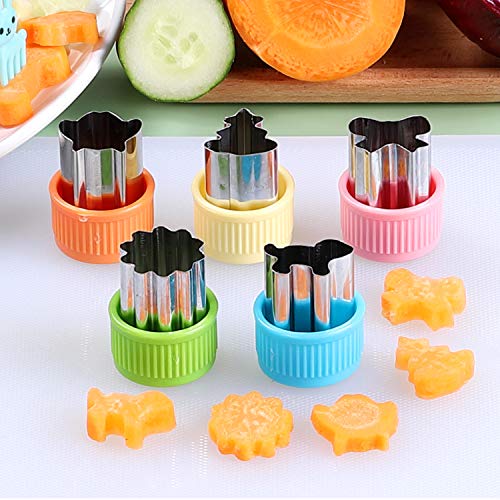 24 pcs Vegetable Cutter Shapes Sets Cookie Cutters Fruit Stamps Mold with 20 pcs Food Picks and Forks for Kids