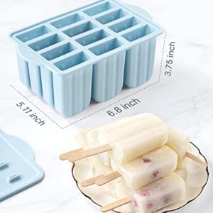 Popsicles Molds, MEETRUE 12 Pieces Silicone Popsicle Molds Easy-Release BPA-free Popsicle Maker Molds Ice Pop Molds Homemade Popsicle Ice Pop Maker with 50PCS Popsicle Sticks+Cleaning Brush