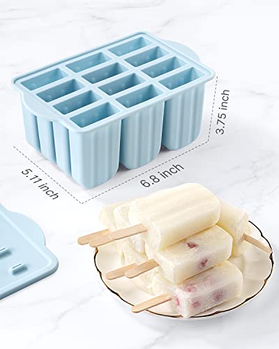 Popsicles Molds, MEETRUE 12 Pieces Silicone Popsicle Molds Easy-Release BPA-free Popsicle Maker Molds Ice Pop Molds Homemade Popsicle Ice Pop Maker with 50PCS Popsicle Sticks+Cleaning Brush