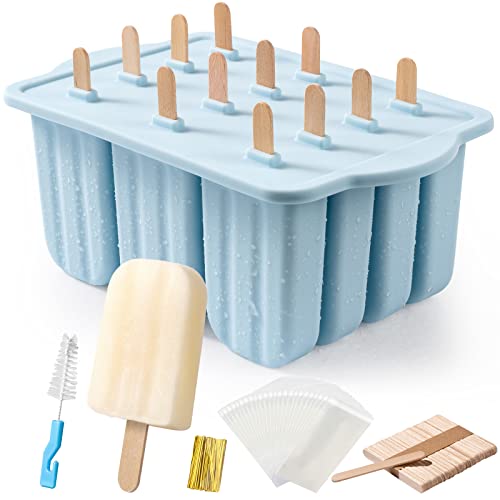 Popsicles Molds, MEETRUE 12 Pieces Silicone Popsicle Molds Easy-Release BPA-free Popsicle Maker Molds Ice Pop Molds Homemade Popsicle Ice Pop Maker with 50PCS Popsicle Sticks+Cleaning Brush