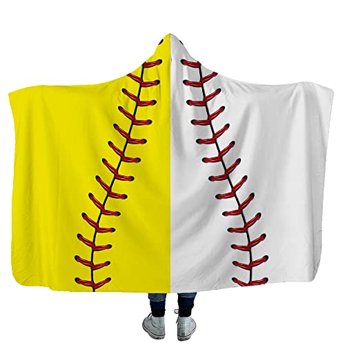 ONGLYP Baseball Design Oversized Blanket Thick Sherpa Shawl Wrap Warm Cloak Cape Hooded Pashmina for Adult and Kids (Baseball&Softball, Adult Size)