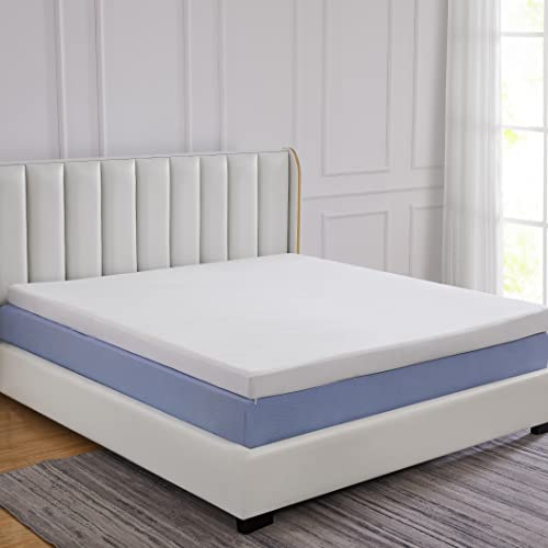 Cheer Collection Queen Size Mattress Topper, 4 Inch Gel Infused Memory Foam Bed Topper with Washable Bamboo Cover, Supportive Dual Layer Soft and Firm Mattress Top - 60" x 80" x 4" Inches