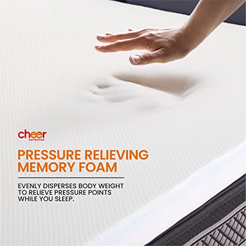 Cheer Collection Queen Size Mattress Topper, 4 Inch Gel Infused Memory Foam Bed Topper with Washable Bamboo Cover, Supportive Dual Layer Soft and Firm Mattress Top - 60" x 80" x 4" Inches