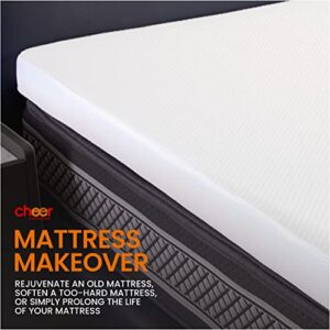 Cheer Collection Queen Size Mattress Topper, 4 Inch Gel Infused Memory Foam Bed Topper with Washable Bamboo Cover, Supportive Dual Layer Soft and Firm Mattress Top - 60" x 80" x 4" Inches