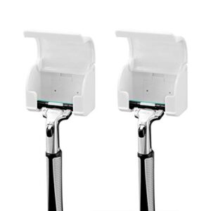 2 pack plastic razor holders with cover wall mount for shower, self adhesive razor shaver hook hanger stands (white)