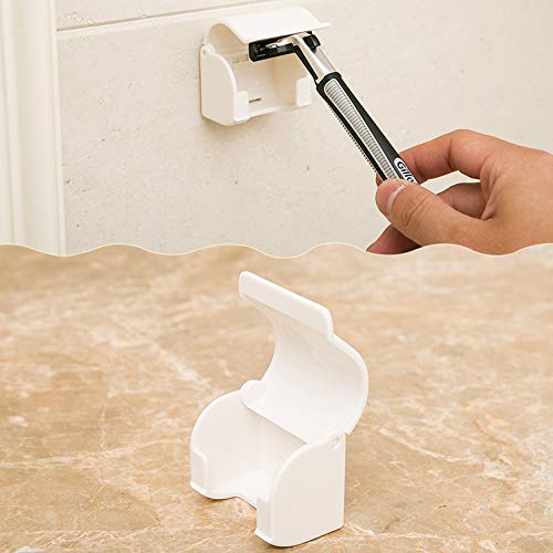 2 Pack Plastic Razor Holders with Cover Wall Mount for Shower, Self Adhesive Razor Shaver Hook Hanger Stands (White)