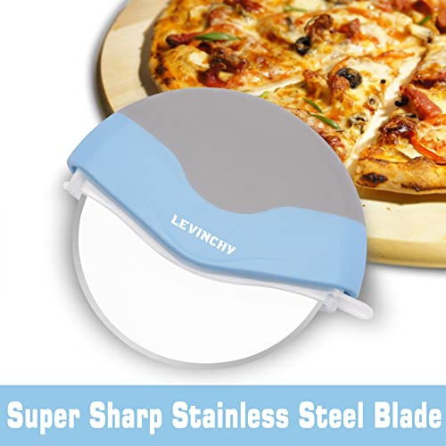 LEVINCHY Pizza Cutter Wheel, Easy to Clean Detachable Slicer, Pizza Slicer Cutter, Premium Spuer Sharp Stainless Steel, with Protective Blade Guard, Large Size, Blue