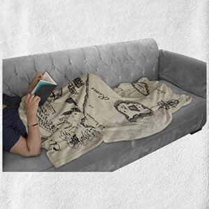 Lunarable Italy Throw Blanket, Vintage Style Italian Political Map with City Names Engraved Style with Wind Rose, Flannel Fleece Accent Piece Soft Couch Cover for Adults, 50" x 70", Beige Taupe