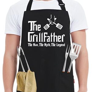 Kaidouma Funny Aprons for Men Dad with 2 Pockets - The Grillfather - Dad Birthday Gifts from Daughter Son - Father's Day Christmas Gift for Dad Chef Kitchen Bib Apron for Cooking, Grilling, BBQ