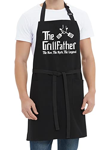 Kaidouma Funny Aprons for Men Dad with 2 Pockets - The Grillfather - Dad Birthday Gifts from Daughter Son - Father's Day Christmas Gift for Dad Chef Kitchen Bib Apron for Cooking, Grilling, BBQ