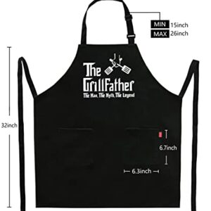 Kaidouma Funny Aprons for Men Dad with 2 Pockets - The Grillfather - Dad Birthday Gifts from Daughter Son - Father's Day Christmas Gift for Dad Chef Kitchen Bib Apron for Cooking, Grilling, BBQ