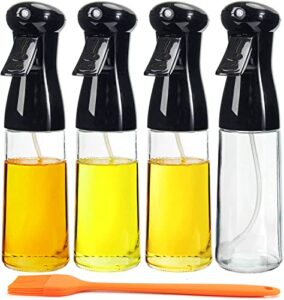 wertioo olive oil sprayer for cooking 4 pack, 7.4oz/210ml glass olive oil spray bottle refillable kitchen accessories oil mister for air fryer, salad, baking, bbq