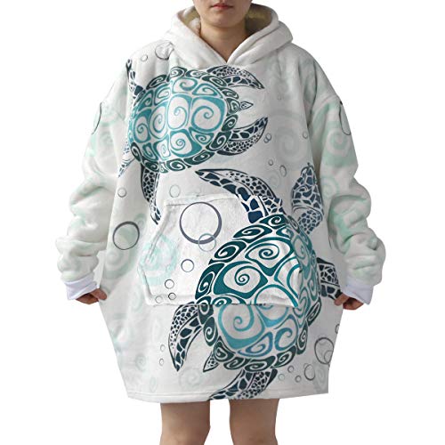 Sleepwish Wearable Blanket Kids Christmas Oversized Sherpa Hoodies Sweatshirt Adults Fleece Blankets Lightweight Blue Sea Turtle Stylish Hooded Blankets for Women and Men