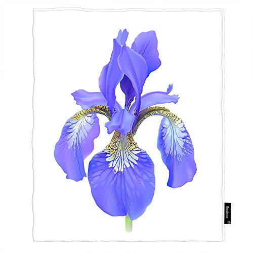 Beabes Iris Flower Warm Throw Blanket Blossom Blue Purple Flora Horticulture in White Realistic Style Throw Blanket for Bedroom Sofa Couch Car Deck Chair Soft Flannel Fleece Adults 60x80 Inch