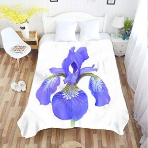 Beabes Iris Flower Warm Throw Blanket Blossom Blue Purple Flora Horticulture in White Realistic Style Throw Blanket for Bedroom Sofa Couch Car Deck Chair Soft Flannel Fleece Adults 60x80 Inch