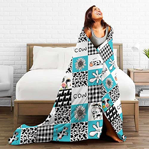 ZCBEQ Cow Print Blanket Cute Warm Fuzzy Throw Blanket Flannel Fleece Blankets Kids Adults for Bedding Sofa Travel Decor 50"x40"