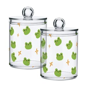 bulletgxll apothecary jar with lids 2 pack cute frog qtip holder clear plastic containers bathroom vanity countertop organizer for cotton swabs, cosmetic pads, sponges, flossers