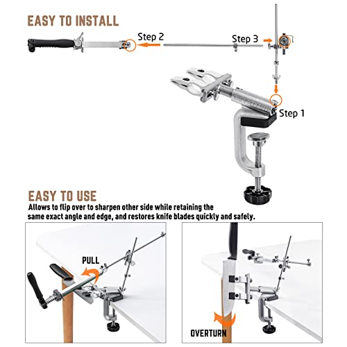 RUIXIN PRO RX-009 Professional Knife Sharpener with 10 Whetstones, 360° Rotation Flip Design Fixed-Angle Stainless Steel Kitchen Chef Knife Sharpening Kit Abrasive Holding System Tools