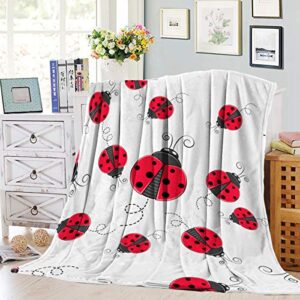 FortuneHouse8 Ladybug Blanket Flannel Fleece Blanket Christmas Red Ladybug Throw Blanket Super Soft Warm Cozy Bed Couch or Car Throw Blanket for Children Adult Travel All Reason 40x50inch