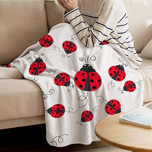 FortuneHouse8 Ladybug Blanket Flannel Fleece Blanket Christmas Red Ladybug Throw Blanket Super Soft Warm Cozy Bed Couch or Car Throw Blanket for Children Adult Travel All Reason 40x50inch