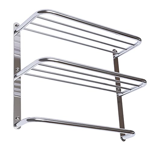 TFCFL Wall-Mounted Hanger Bar Shelf 2 Tier Towel Storage Rack Rail Bathroom Hotel Rack (Style 14)