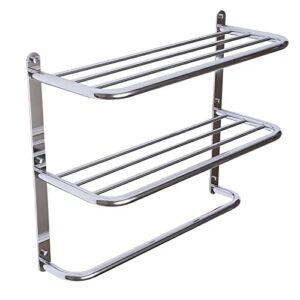 TFCFL Wall-Mounted Hanger Bar Shelf 2 Tier Towel Storage Rack Rail Bathroom Hotel Rack (Style 14)