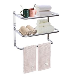 TFCFL Wall-Mounted Hanger Bar Shelf 2 Tier Towel Storage Rack Rail Bathroom Hotel Rack (Style 14)